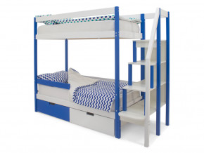 Двухъярусная кровать Svogen с ящиками и бортиком сине-белый в Ивделе - ivdel.magazinmebel.ru | фото