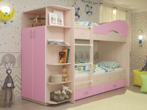 Кровать 2-х ярусная Мая с ящиками и шкафом на латофлексах розовый в Ивделе - ivdel.magazinmebel.ru | фото - изображение 1