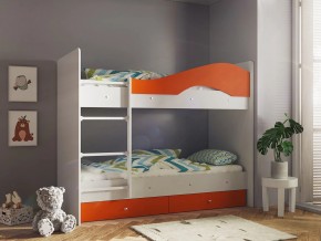 Кровать 2-х ярусная Мая с ящиками на латофлексах белый-оранж в Ивделе - ivdel.magazinmebel.ru | фото
