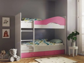 Кровать 2-х ярусная Мая с ящиками на латофлексах белый-розовый в Ивделе - ivdel.magazinmebel.ru | фото