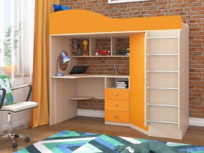 Кровать чердак Кадет 1 с металлической лестницей Дуб молочный-Оранжевый в Ивделе - ivdel.magazinmebel.ru | фото
