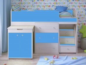 Кровать чердак Малыш 80х180 Дуб молочный, Голубой в Ивделе - ivdel.magazinmebel.ru | фото