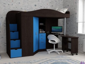 Кровать чердак Юниор 4 венге-голубой в Ивделе - ivdel.magazinmebel.ru | фото - изображение 1