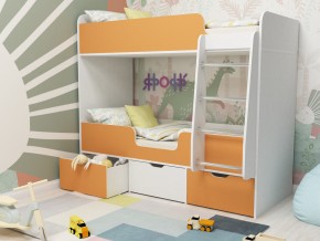 Кровать двухъярусная Малыш двойняшка белый-оранжевый в Ивделе - ivdel.magazinmebel.ru | фото