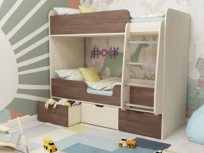 Кровать двухъярусная Малыш двойняшка дуб молочный-бодега в Ивделе - ivdel.magazinmebel.ru | фото