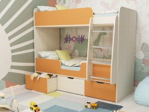 Кровать двухъярусная Малыш двойняшка дуб молочный-оранжевый в Ивделе - ivdel.magazinmebel.ru | фото - изображение 1