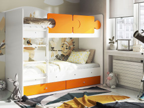 Кровать двухъярусная Тетрис латы с бортиками белый-оранжевый в Ивделе - ivdel.magazinmebel.ru | фото
