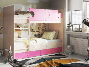 Кровать двухъярусная Тетрис латы с бортиками дуб млечный-розовый в Ивделе - ivdel.magazinmebel.ru | фото