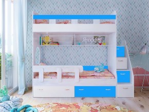 Кровать двухъярусная Юниор 1 винтерберг-белый с голубым в Ивделе - ivdel.magazinmebel.ru | фото
