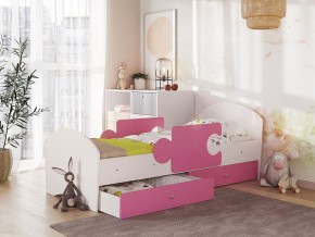 Кровать Мозаика с ящиком и бортиками на ламелях белый-розовый в Ивделе - ivdel.magazinmebel.ru | фото