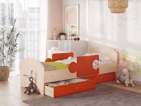 Кровать Мозаика с ящиком и бортиками на ламелях дуб млечный-оранж в Ивделе - ivdel.magazinmebel.ru | фото