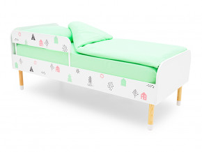 Кровать Stumpa Классика с бортиком рисунок Домики розовый, бирюзовый в Ивделе - ivdel.magazinmebel.ru | фото
