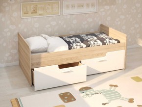 Кровать Умка дуб сонома с белыми ящиками в Ивделе - ivdel.magazinmebel.ru | фото