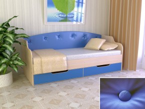 Кровать Юниор Тип 2 дуб молочный/синий 800х1600 в Ивделе - ivdel.magazinmebel.ru | фото
