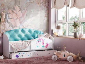 Кровать Звездочка с бортиком Белый-бирюзовый в Ивделе - ivdel.magazinmebel.ru | фото